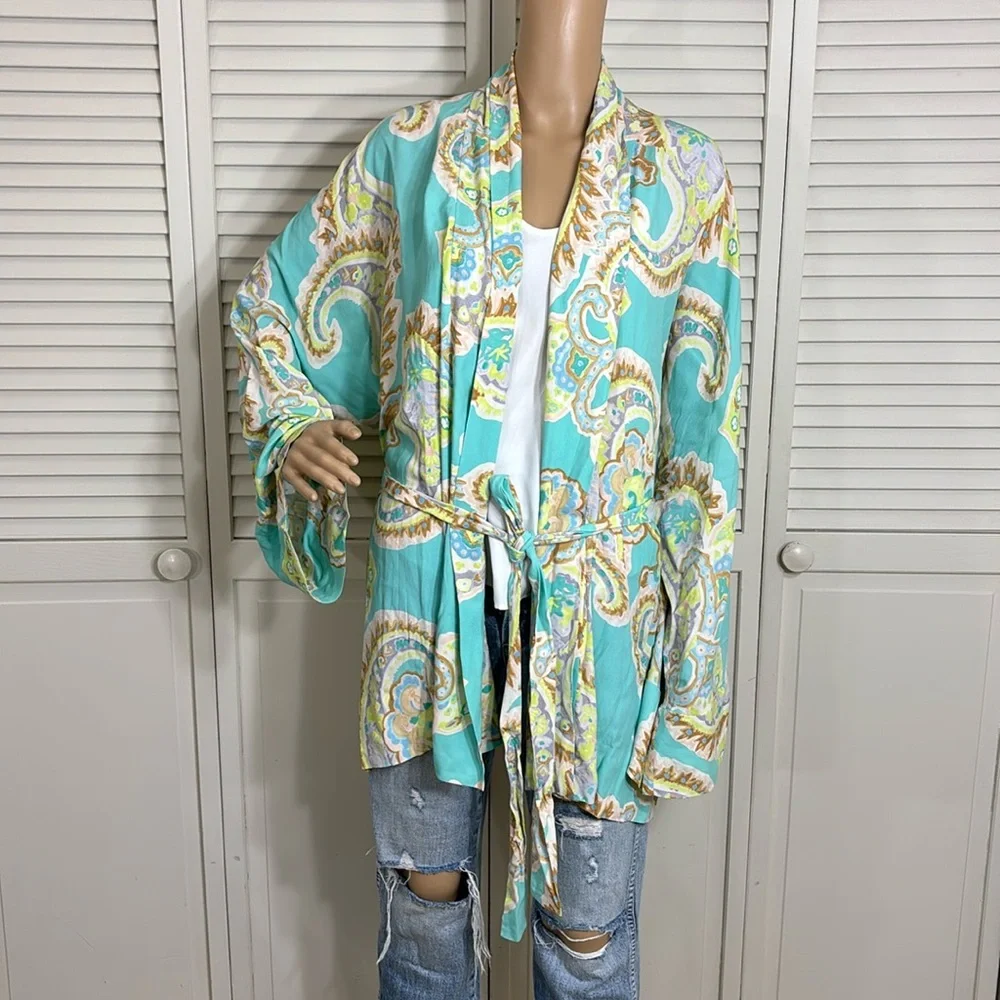 Zara Blogger Favorite Bright Paisley Multicolor Kimono Robe XXL